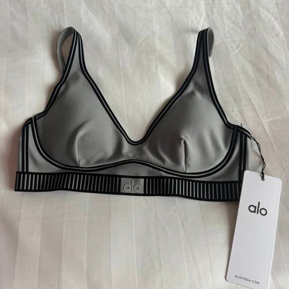 Alo Yoga Airlift Line Up Bra And Legging Set Limited Lunar Grey - Picture 3 of 7
